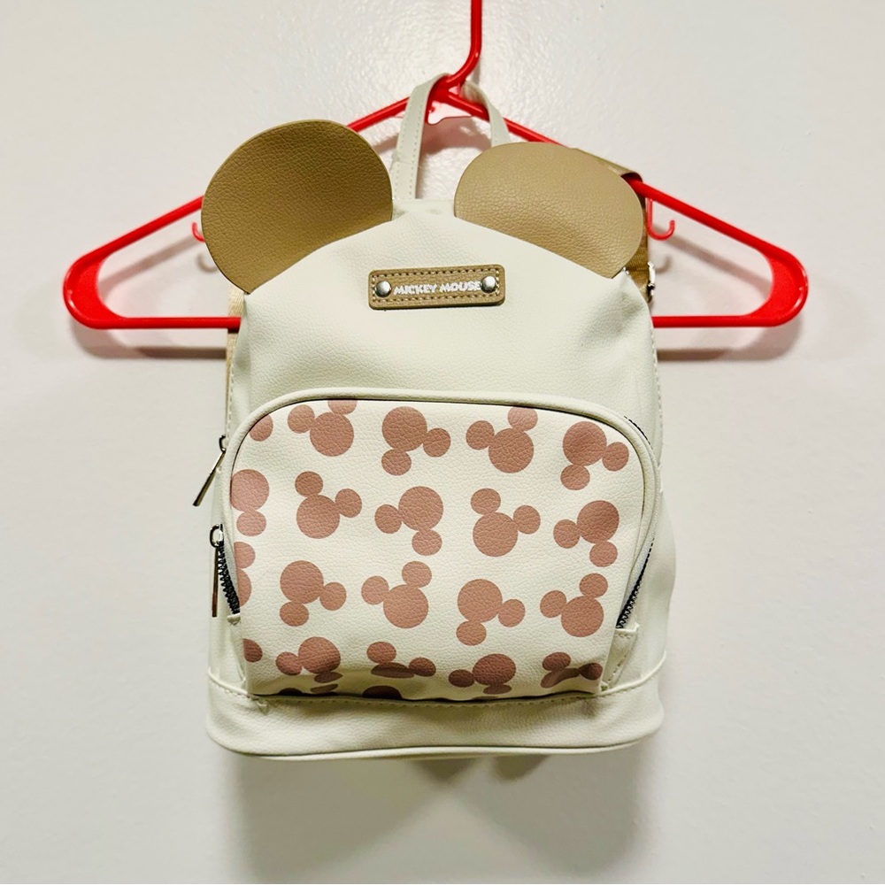Minnie mouse mickey mouse back pack!! Tan & white Disney land purse! NWT!